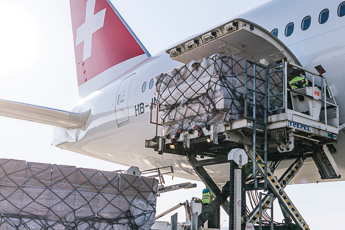 Swiss Cargo loading cargo on aircraft