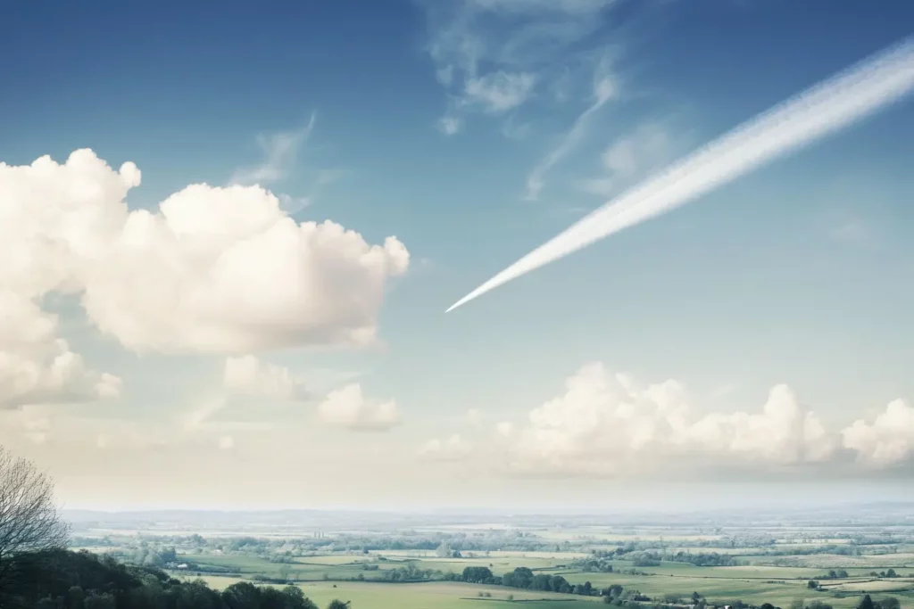 landscape of England with contrail in the sky