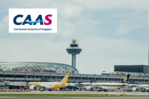Singapore Changi Airport with CAAS logo overlay